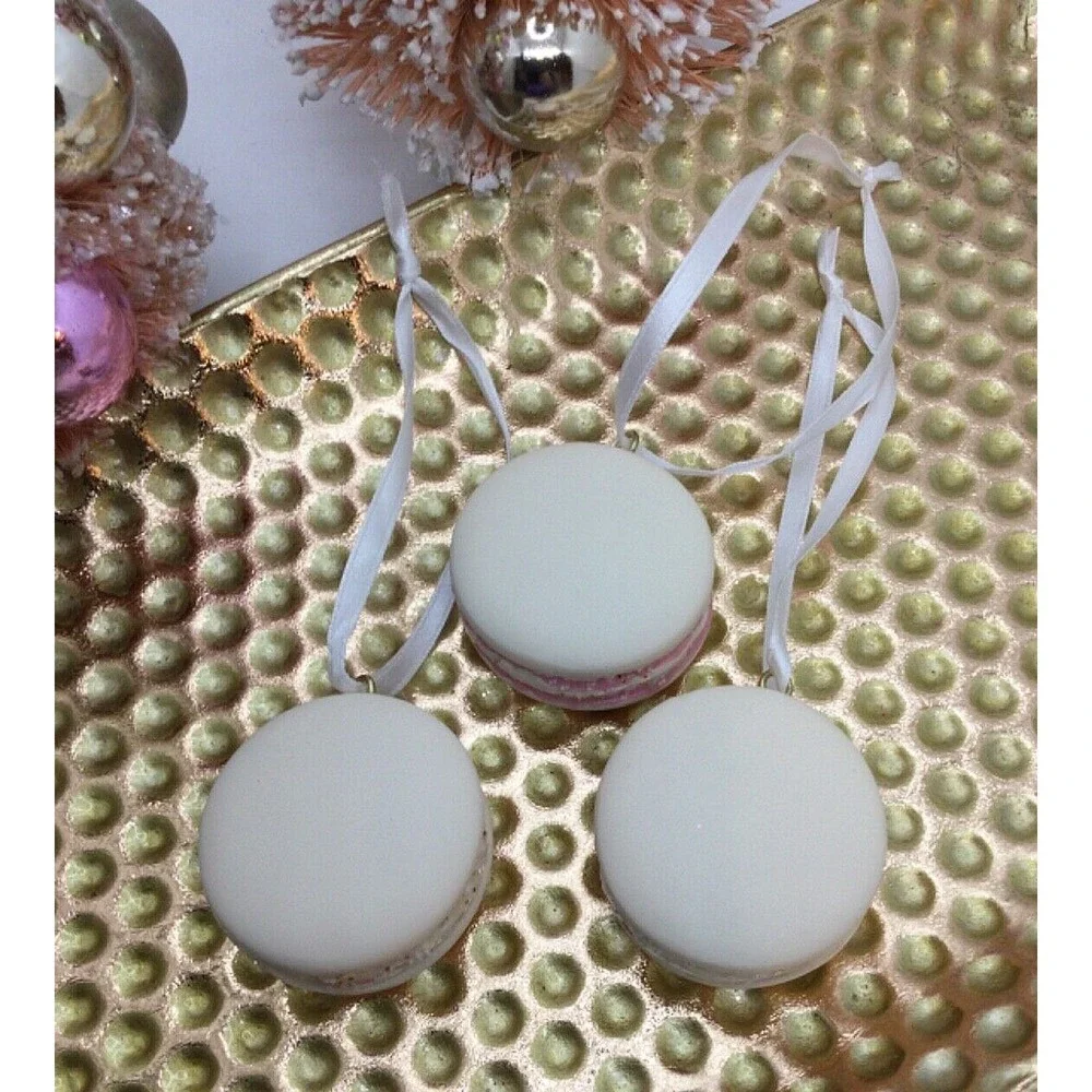 3 Macarons Pink Christmas Ornament Pink Glitter Sweet Treats Cookies‎ Food